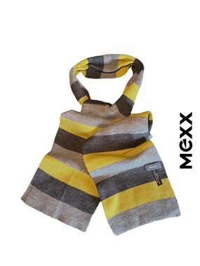 Mexx Striped Knit Scarf in Grey Tones and Chartreuse- NWOT